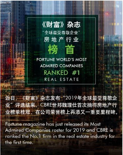CBRE世邦魏理仕摘得《财富》 2019年全球最